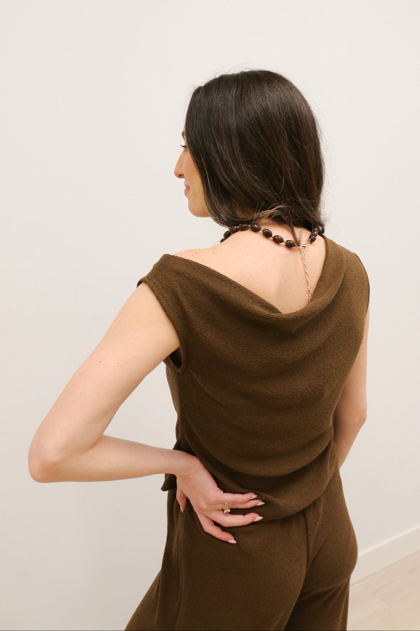 Ellin Textured Knit Off The Shoulder Top - Brown