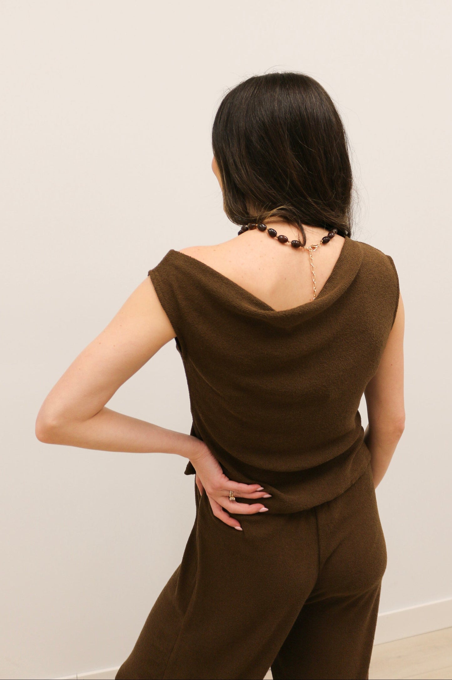 Ellin Textured Knit Off The Shoulder Top - Brown