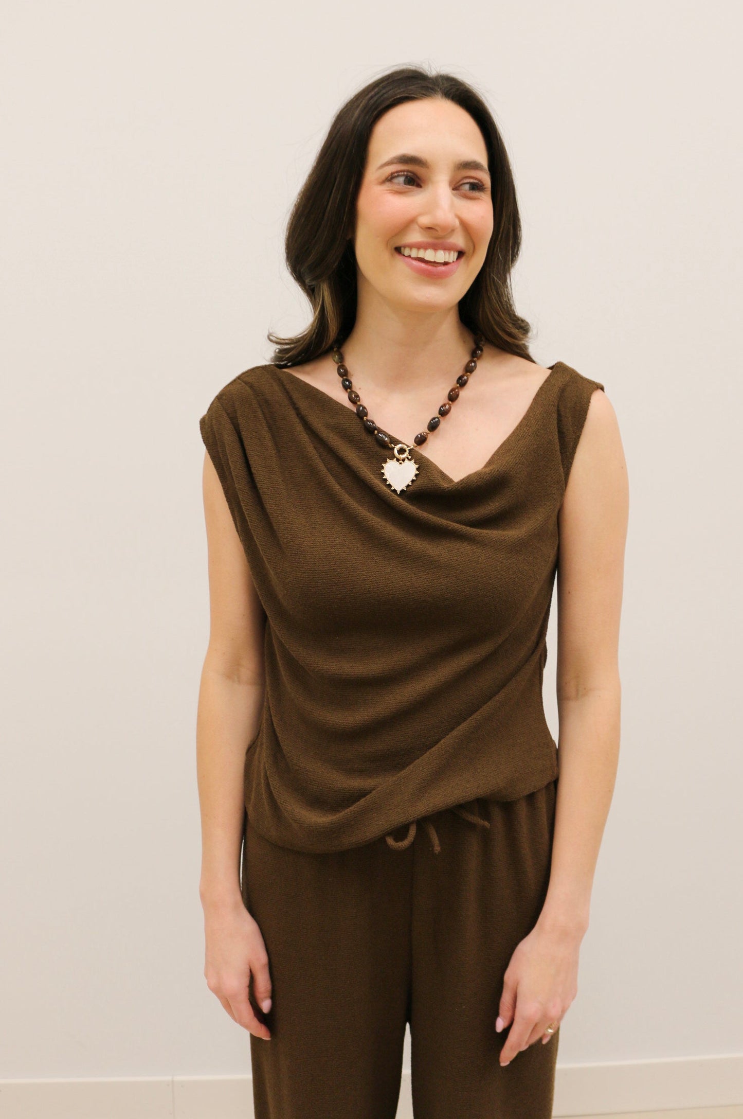 Ellin Textured Knit Off The Shoulder Top - Brown