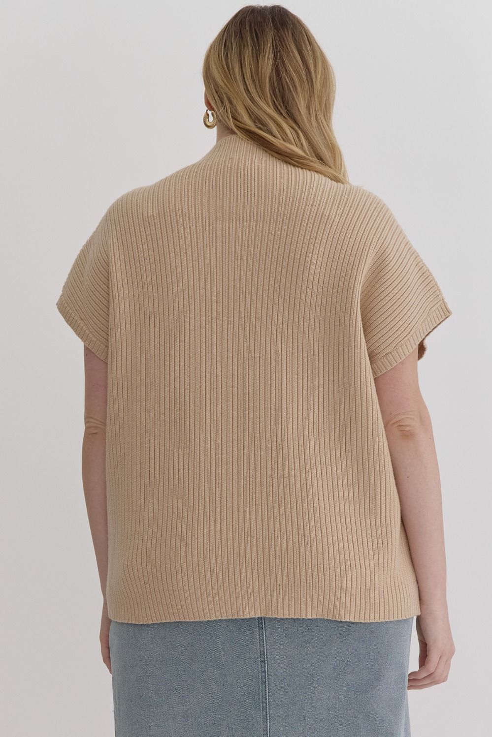 zSALE Elodie Curve Short Sleeve Cropped Mock Neck Pocket Knit - Natural