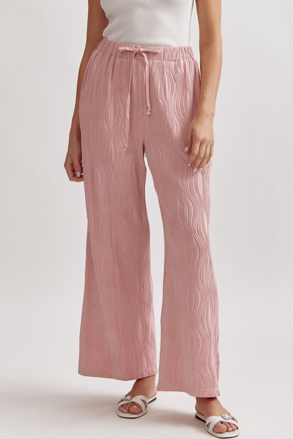 Caroline Wave Textured Drawstring Pants - Blush Pink