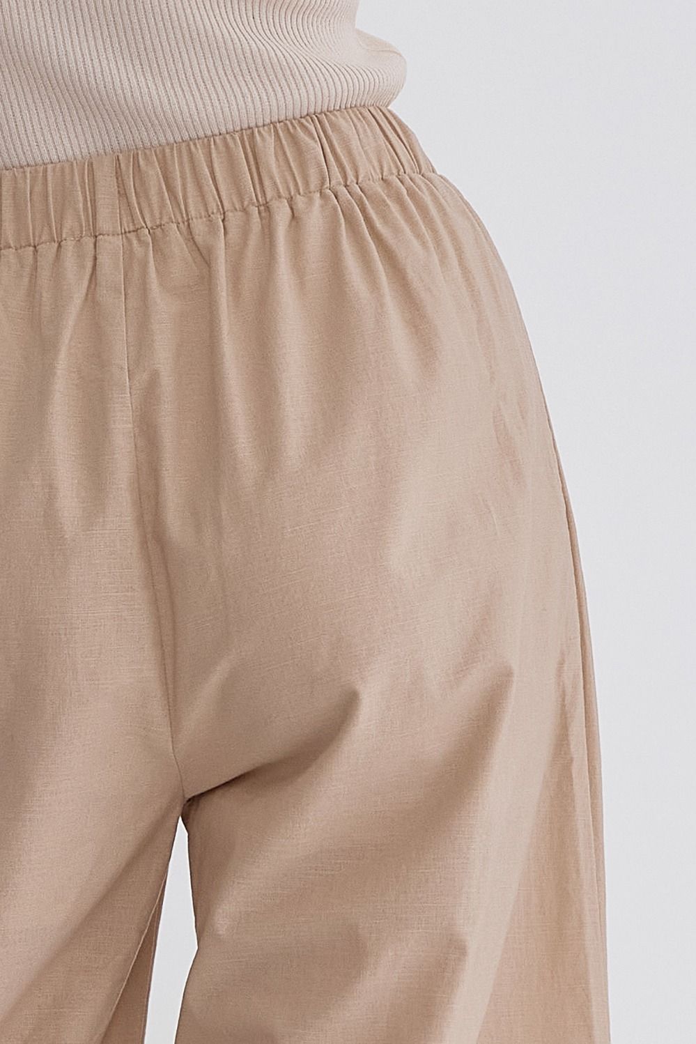 Classic Solid High Waisted Wide Leg Linen Drawstring Waist Pant - Taupe