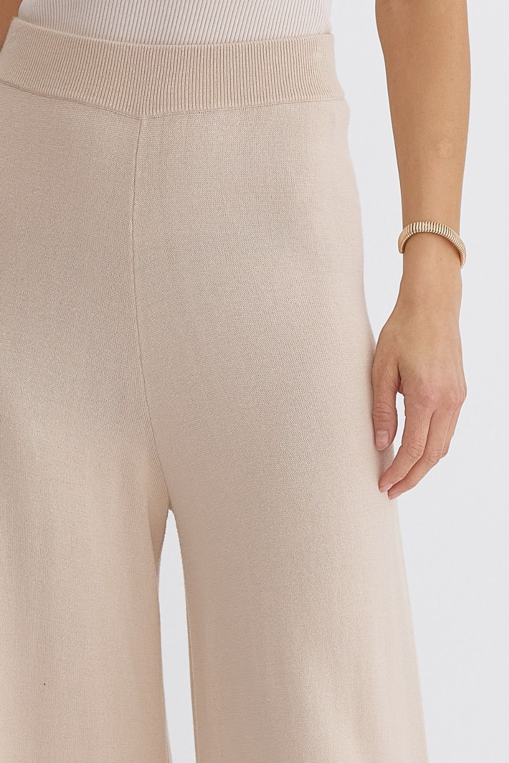 Hampton Contrast High Waisted Wide Leg Knit Pants - Natural, Black