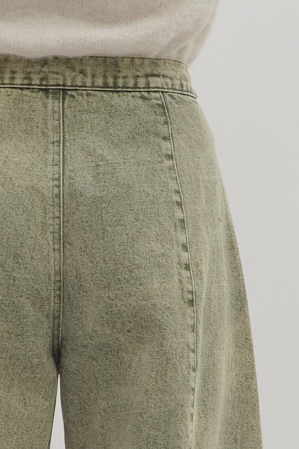 Romy High Waisted Ankle Length Barrel Jean Tie Front - Olive Green