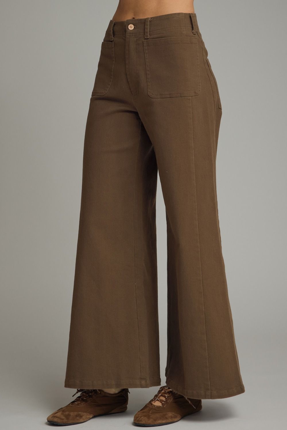 Gigi High Waisted Wide Leg Pants - Chocolate Brown