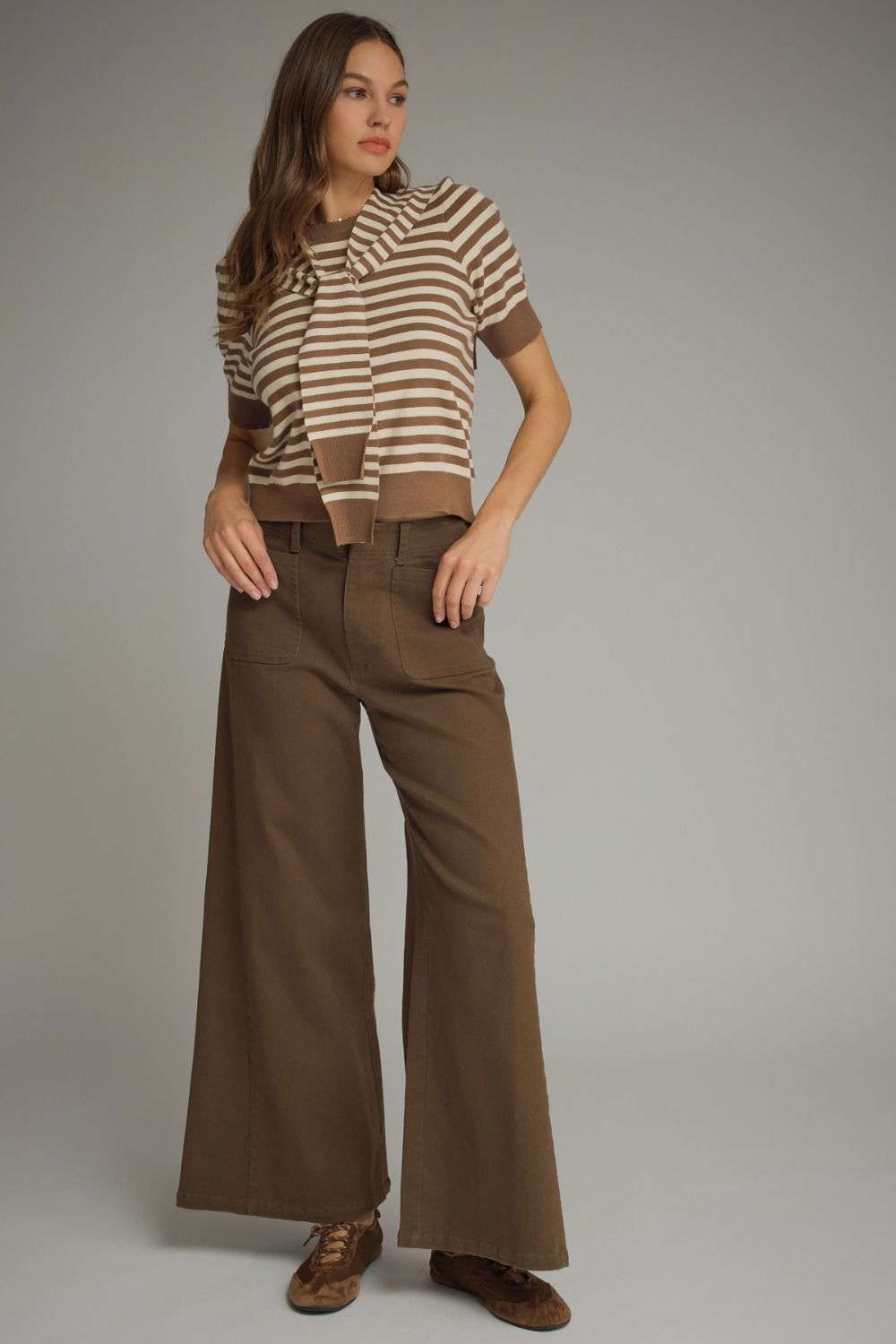 Gigi High Waisted Wide Leg Pants - Chocolate Brown