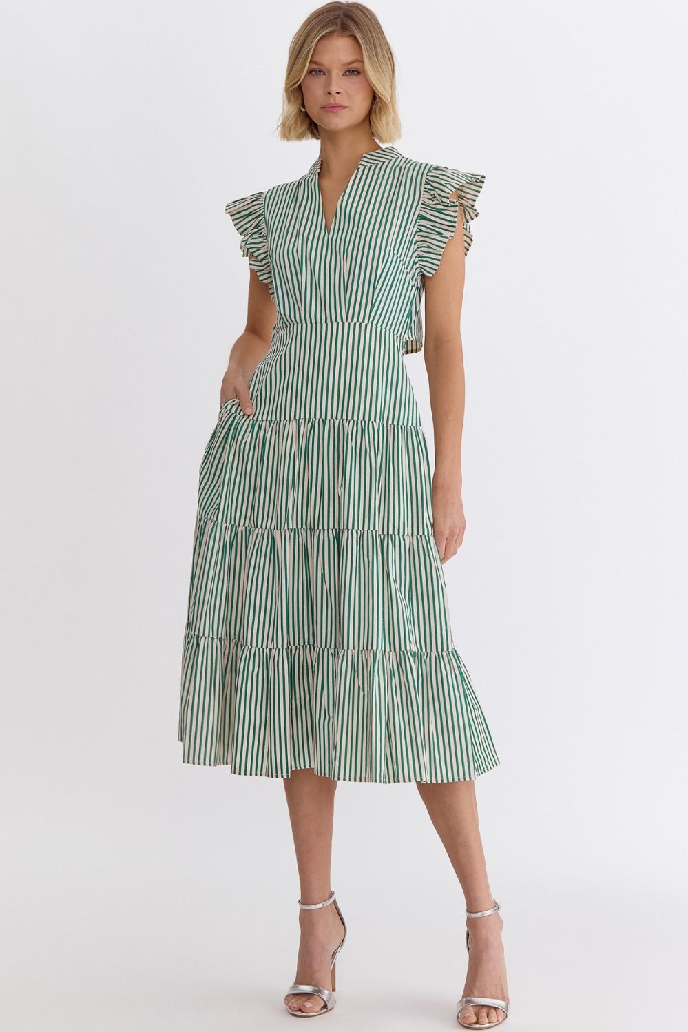 Dianna Classic Sleeveless Stripe Midi Dress - Green
