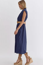 Load image into Gallery viewer, Rachel Solid Sleeveless Midi Dress Woven Round Belt - Navy
