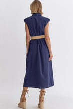 Load image into Gallery viewer, Rachel Solid Sleeveless Midi Dress Woven Round Belt - Navy
