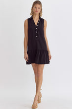 Load image into Gallery viewer, Mary Beth Sporty V-Neck Sleeveless Solid Black Button Detail Mini Dress - Black
