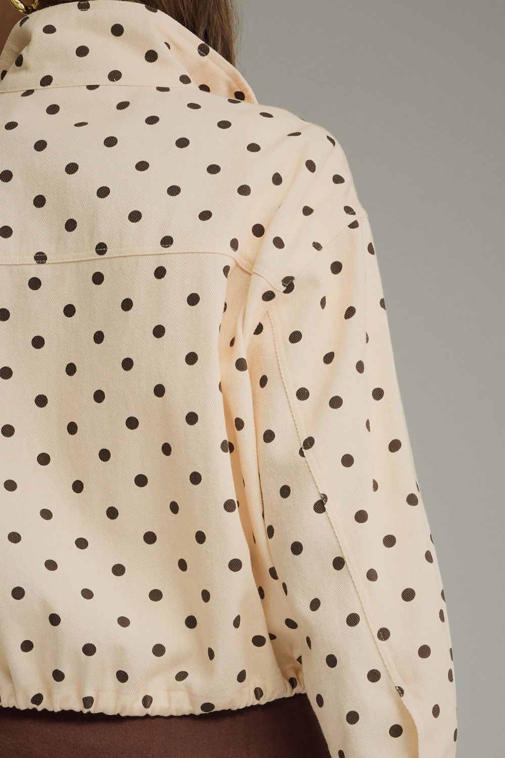 Polka Dot Print Collared Jacket - Ecru Brown