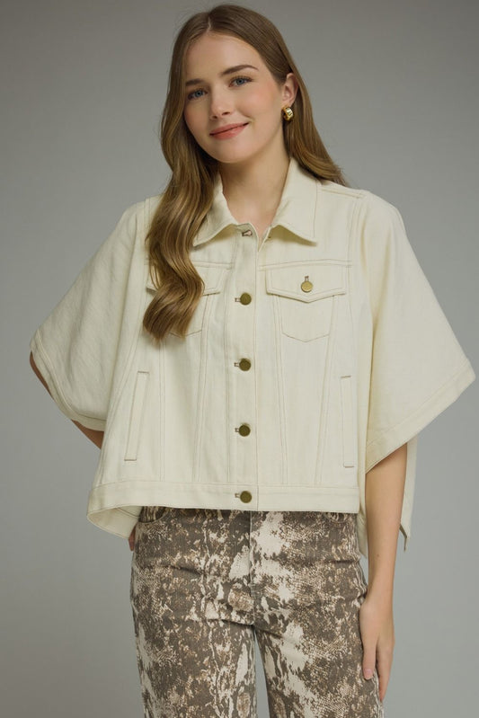 Gwynne Short Sleeve Denim Cape Jacket - Ecru
