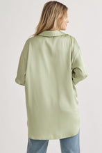 Load image into Gallery viewer, Amanda Silky Shine Button Up Woven Blouse - Sage Green
