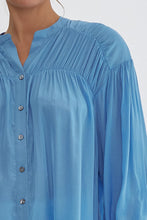 Load image into Gallery viewer, Sara Pleated Detail Long Sleeve Button Up Blouse - French Blue

