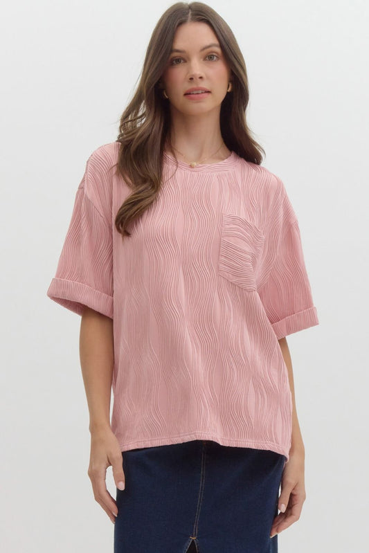 Caroline Wave Textured Short Sleeve Top - Blush Pink