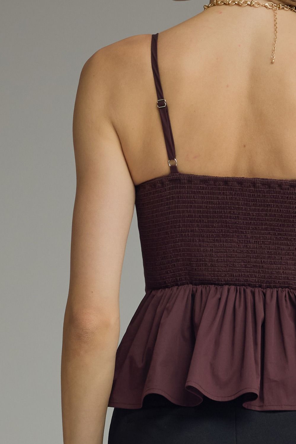 Mollie Vertical Pleated Bodice Round Neckline Tank - Brown