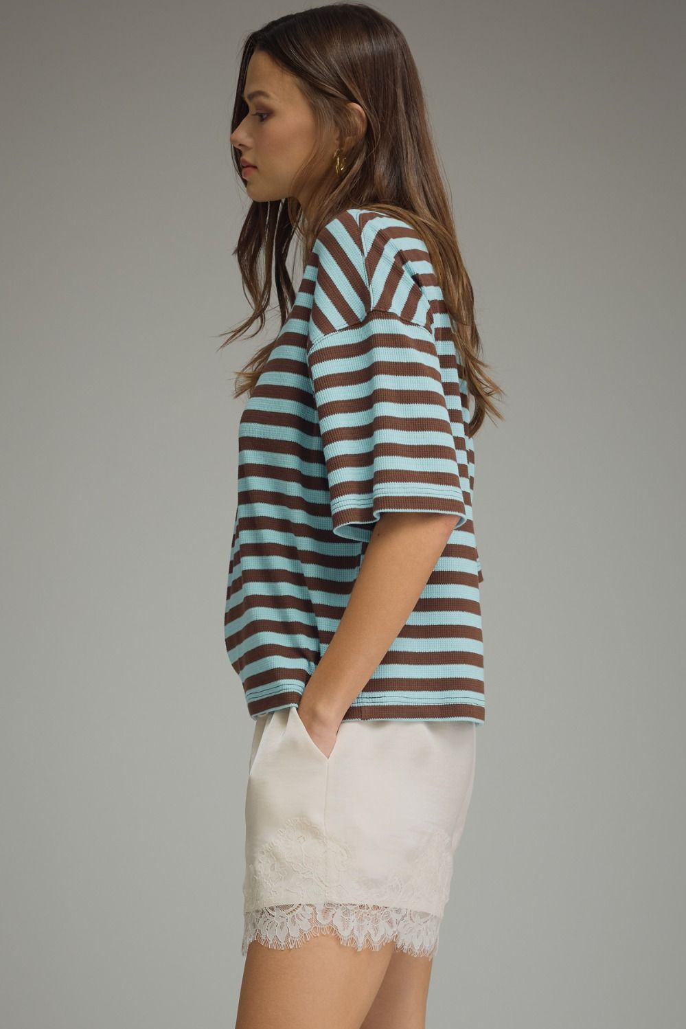 Ace Oversized Stripe Ribbed Knit Top - Brown Aqua