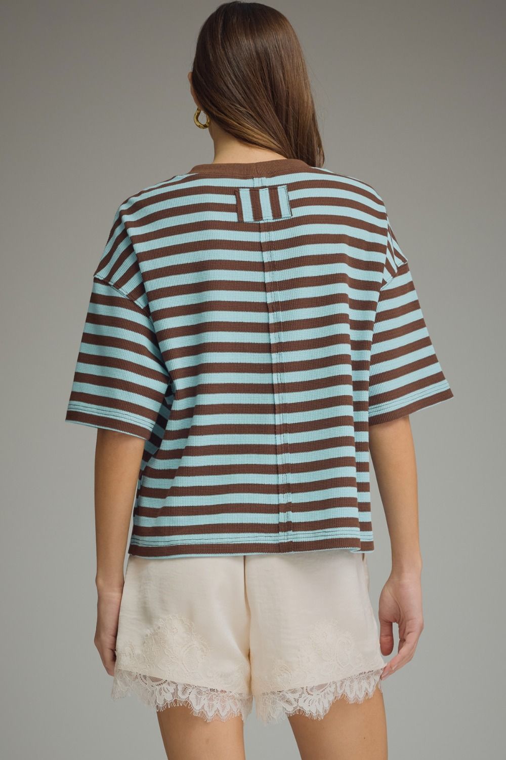 Ace Oversized Stripe Ribbed Knit Top - Brown Aqua