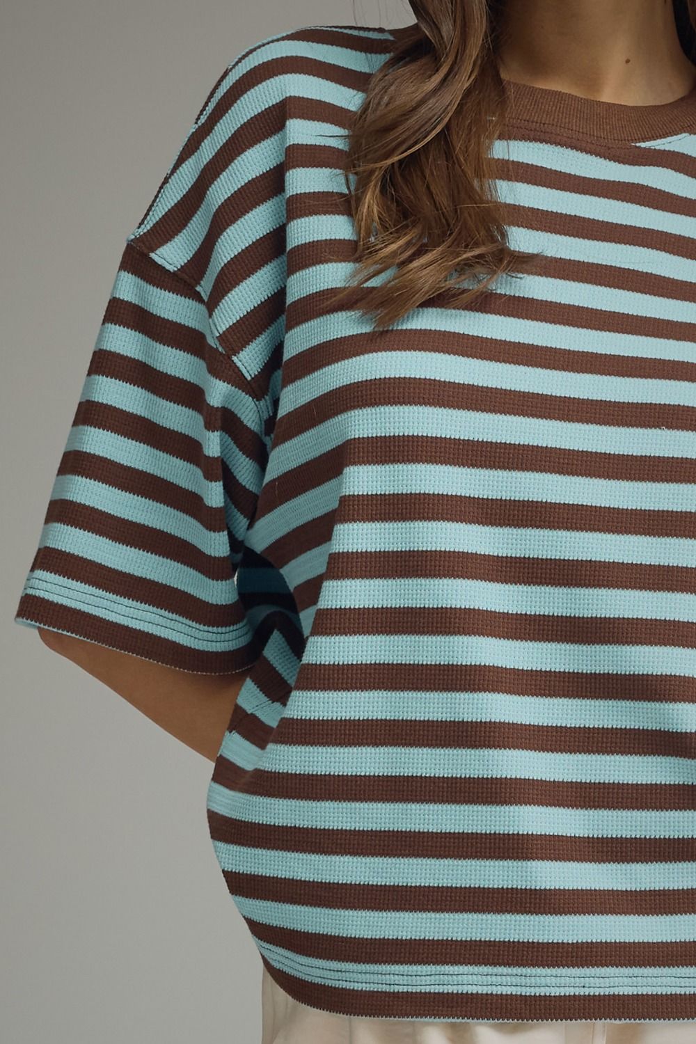 Ace Oversized Stripe Ribbed Knit Top - Brown Aqua