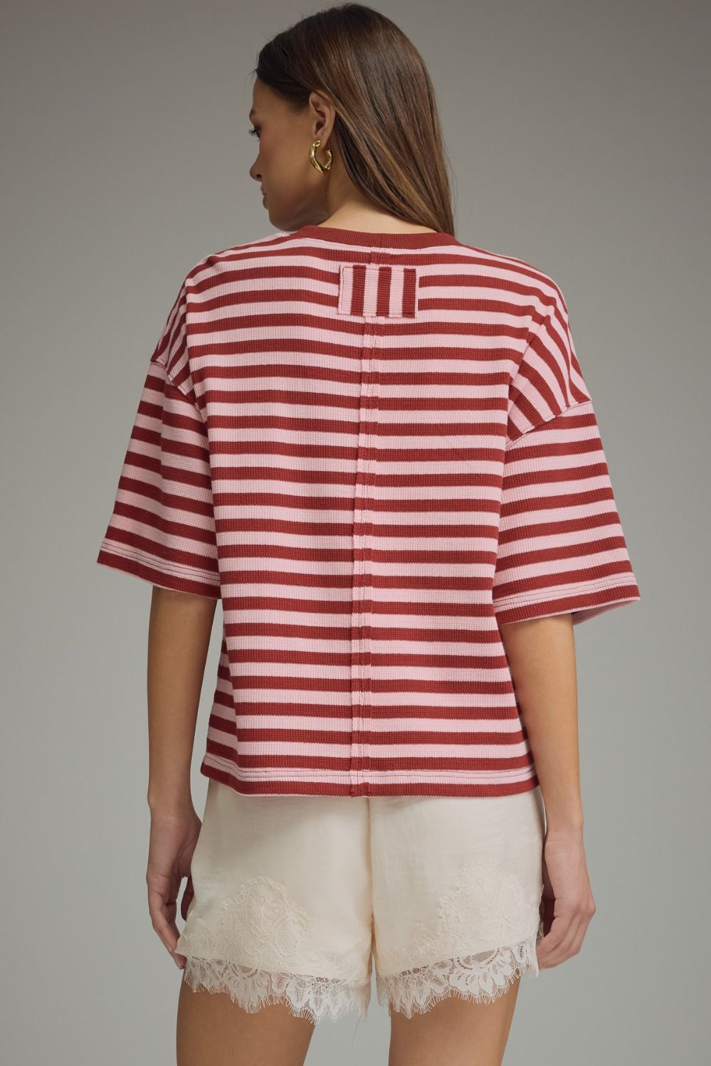 Ace Oversized Stripe Ribbed Knit Top - Burgundy Pink