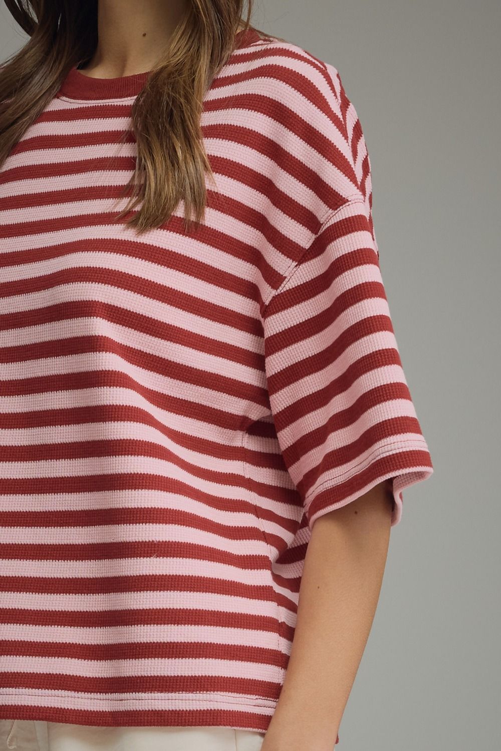 Ace Oversized Stripe Ribbed Knit Top - Burgundy Pink