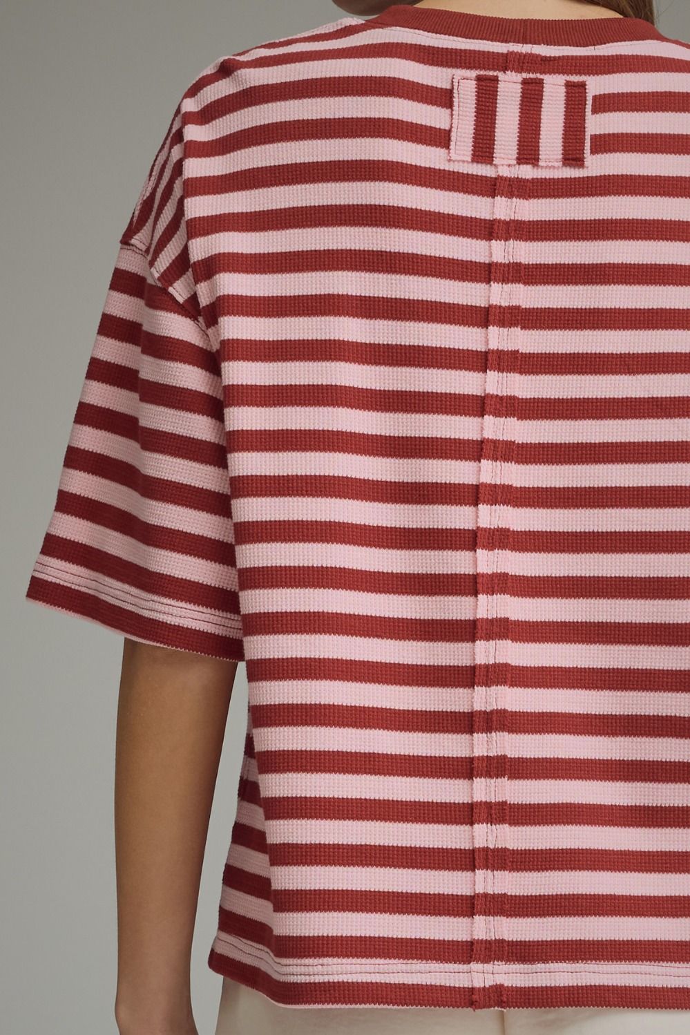 Ace Oversized Stripe Ribbed Knit Top - Burgundy Pink