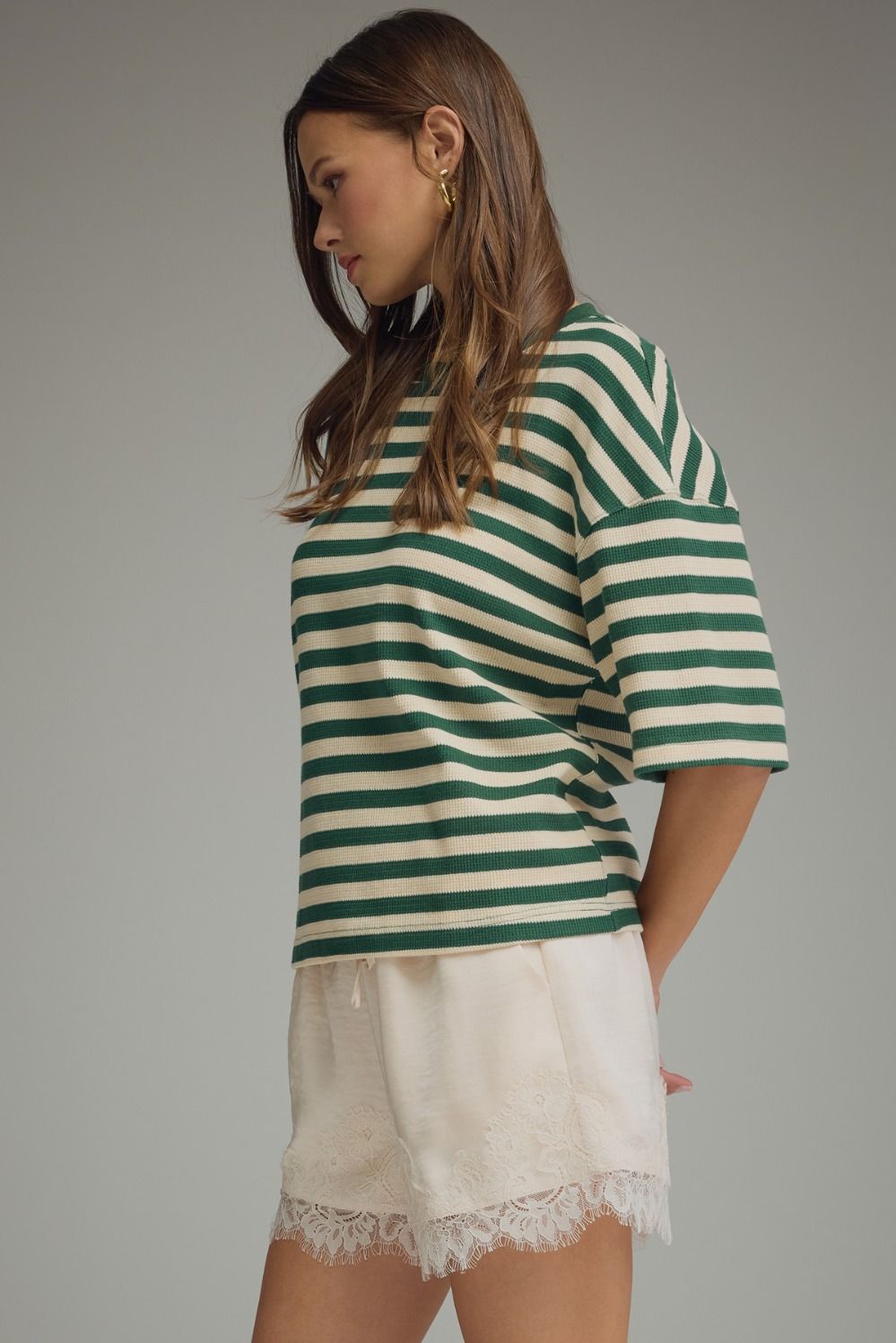 Ace Oversized Stripe Ribbed Knit Top - Green Multi