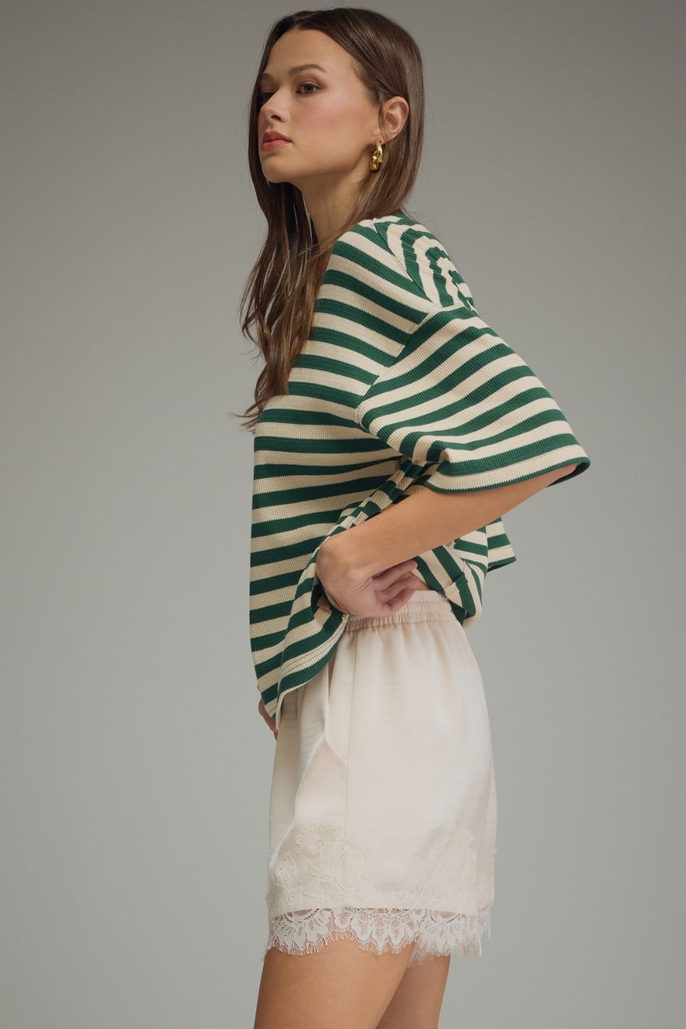 Ace Oversized Stripe Ribbed Knit Top - Green Multi