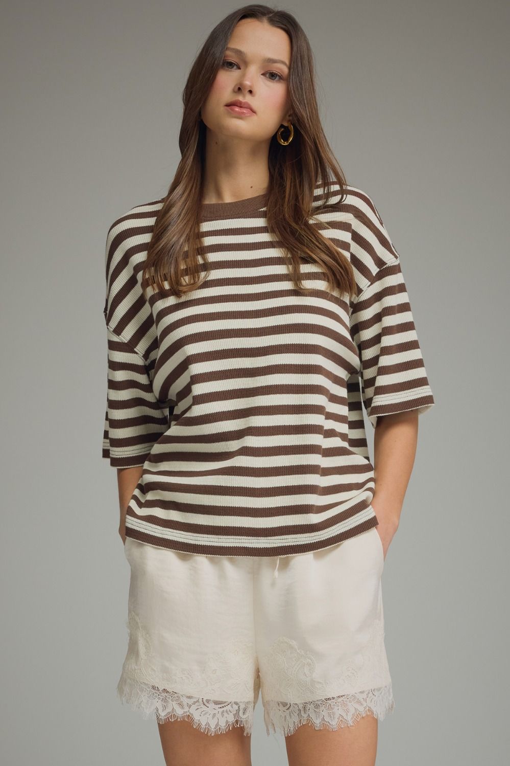 Ace Oversized Stripe Ribbed Knit Top - Brown Multi