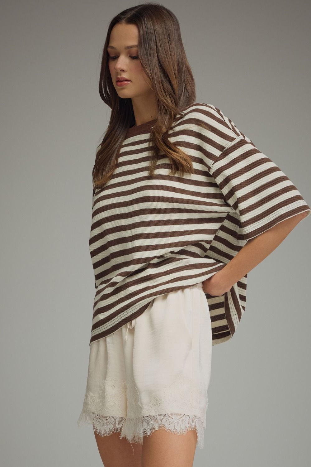 Ace Oversized Stripe Ribbed Knit Top - Brown Multi