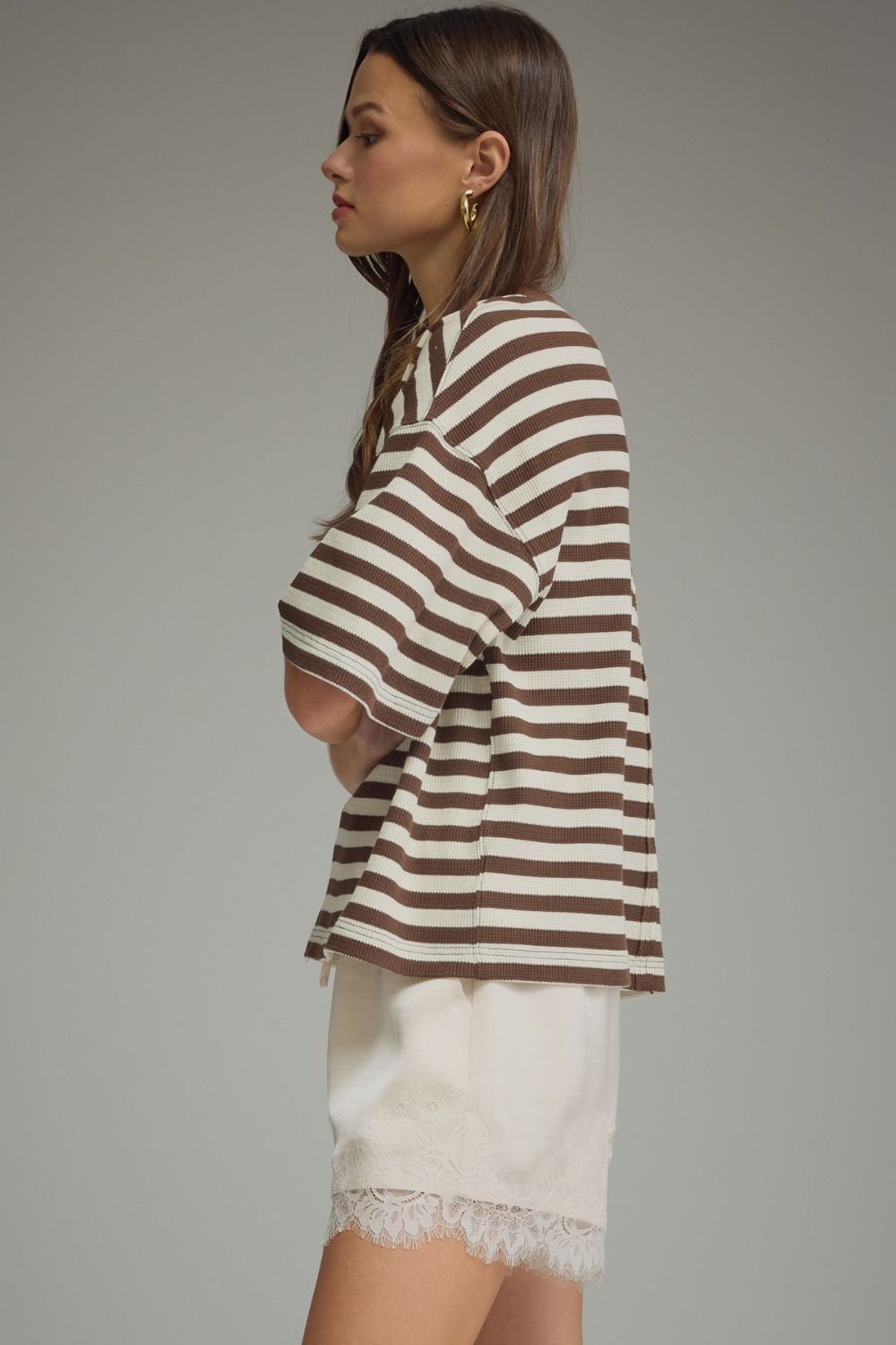 Ace Oversized Stripe Ribbed Knit Top - Brown Multi