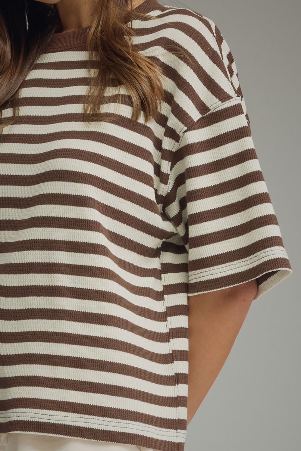 Ace Oversized Stripe Ribbed Knit Top - Brown Multi