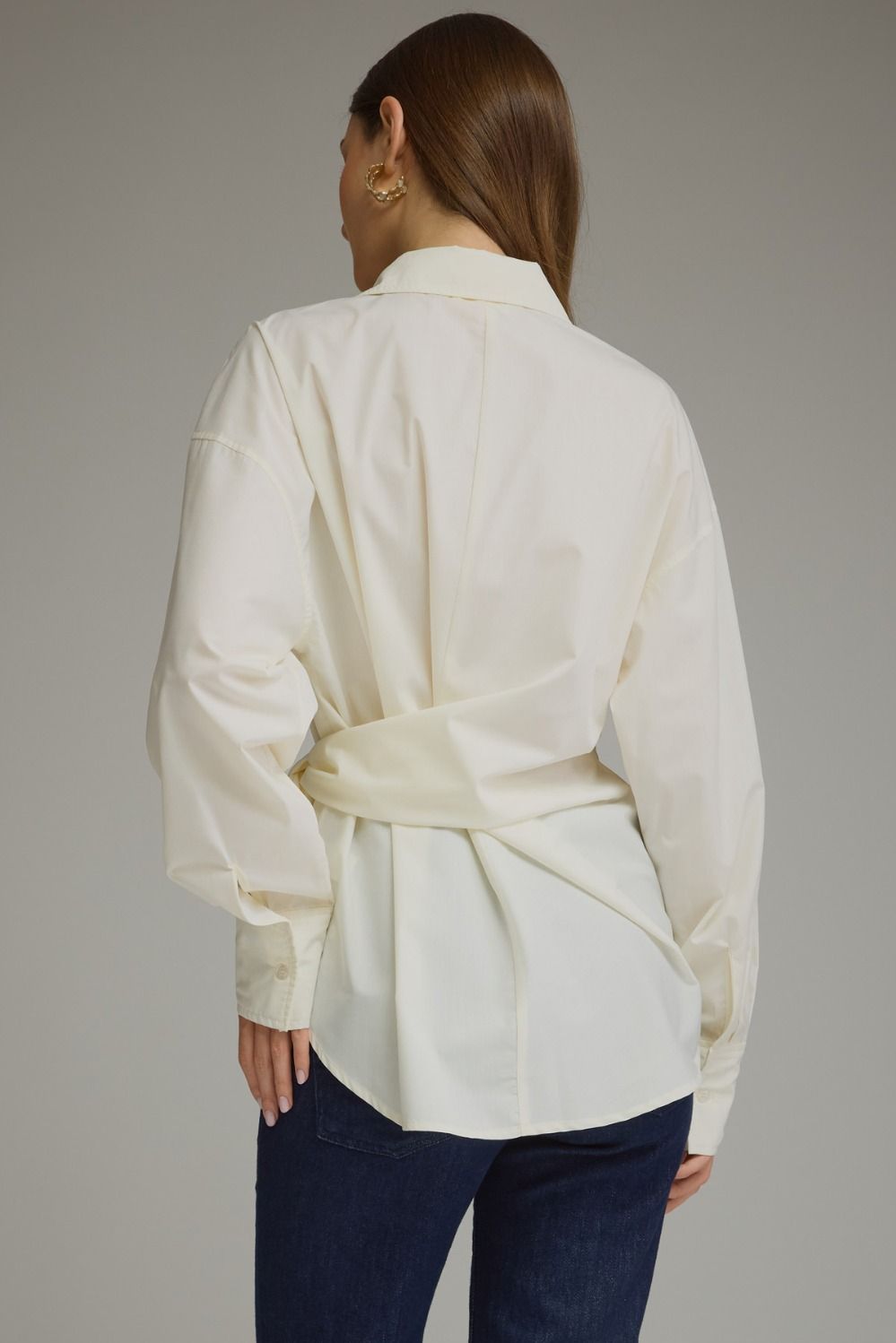 Sylvia Wrap Waist Long Sleeve Collared Button Up - Ecru