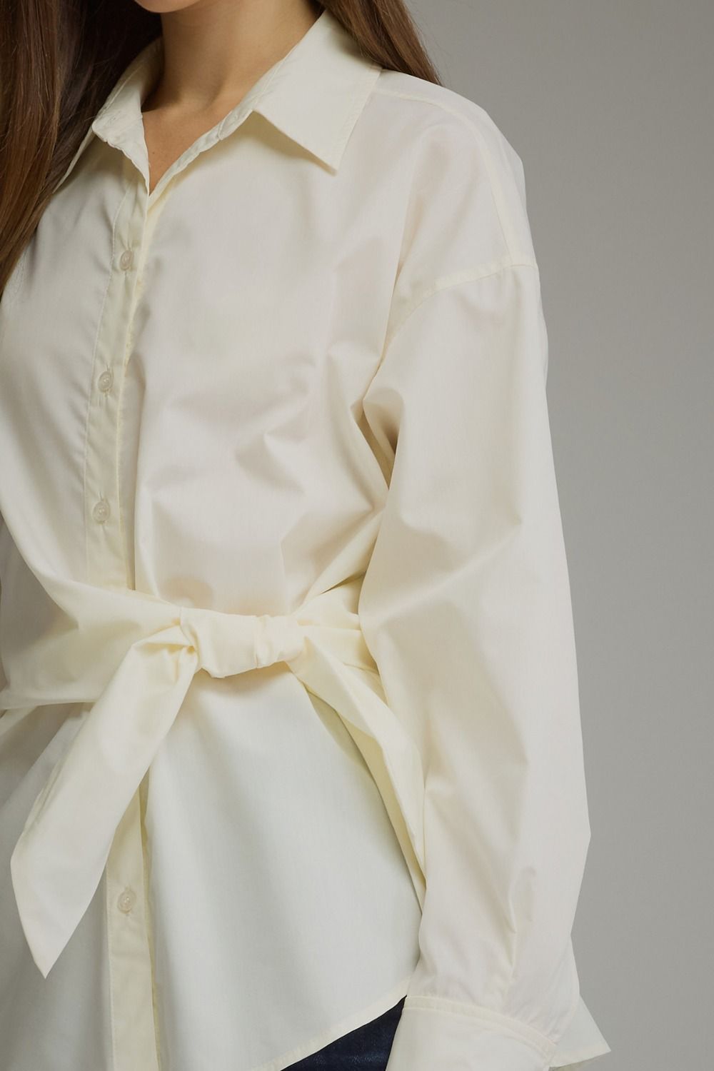 Sylvia Wrap Waist Long Sleeve Collared Button Up - Ecru