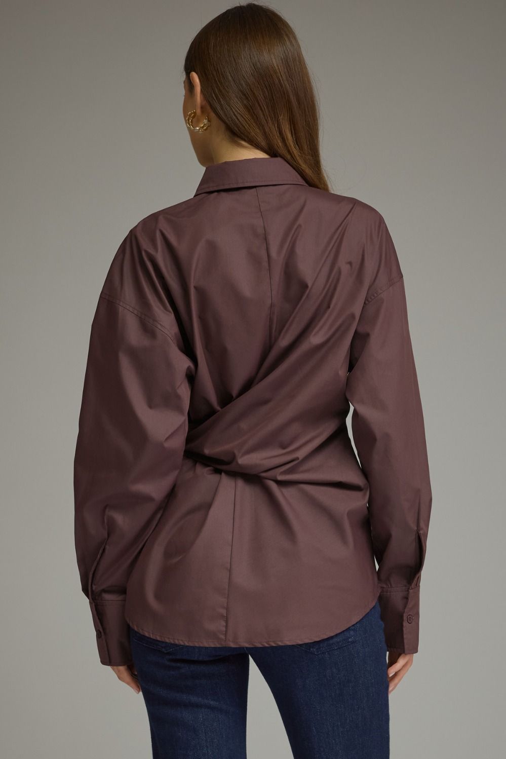 Sylvia Wrap Waist Long Sleeve Collared Button Up - Brown