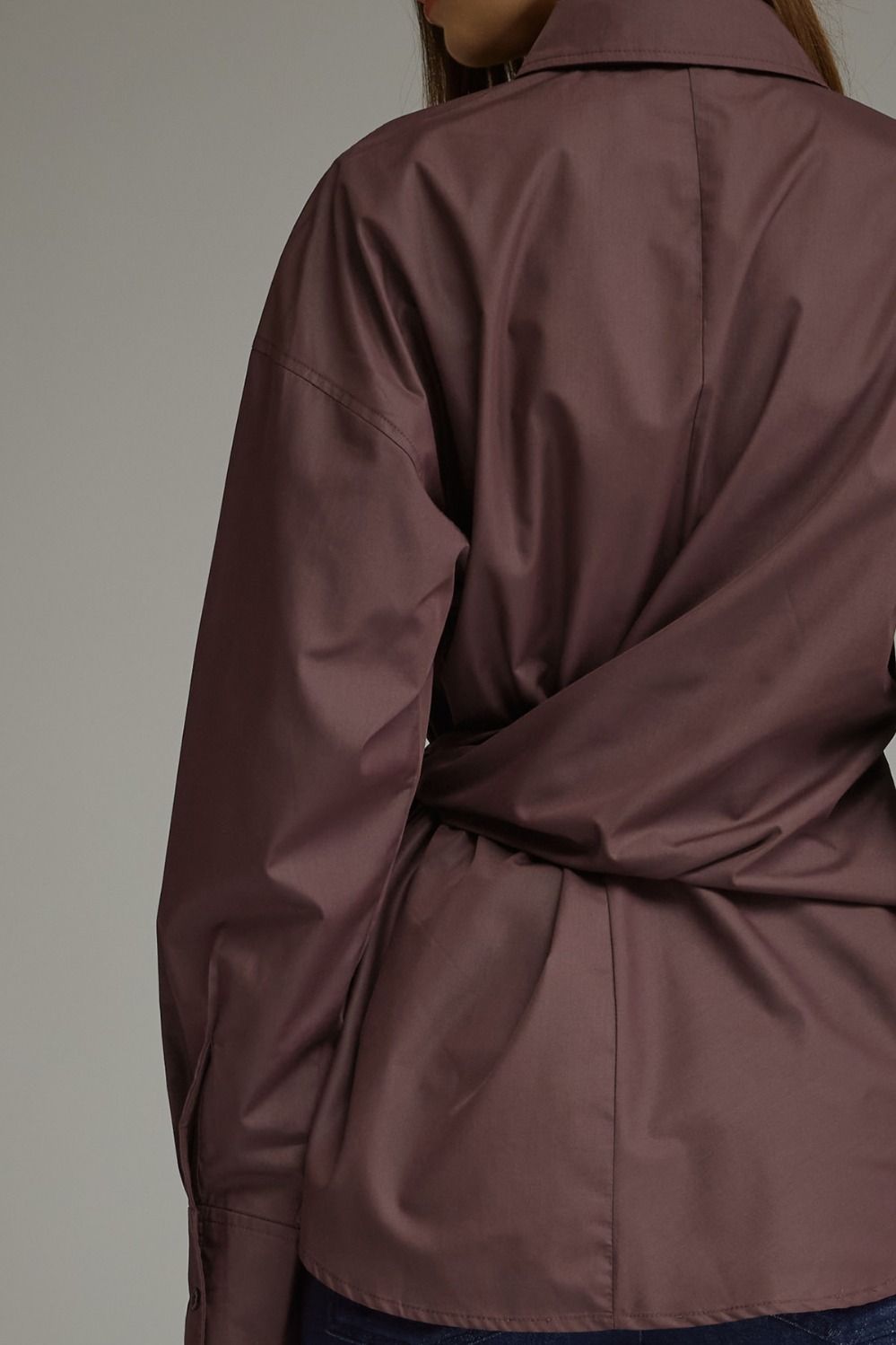 Sylvia Wrap Waist Long Sleeve Collared Button Up - Brown