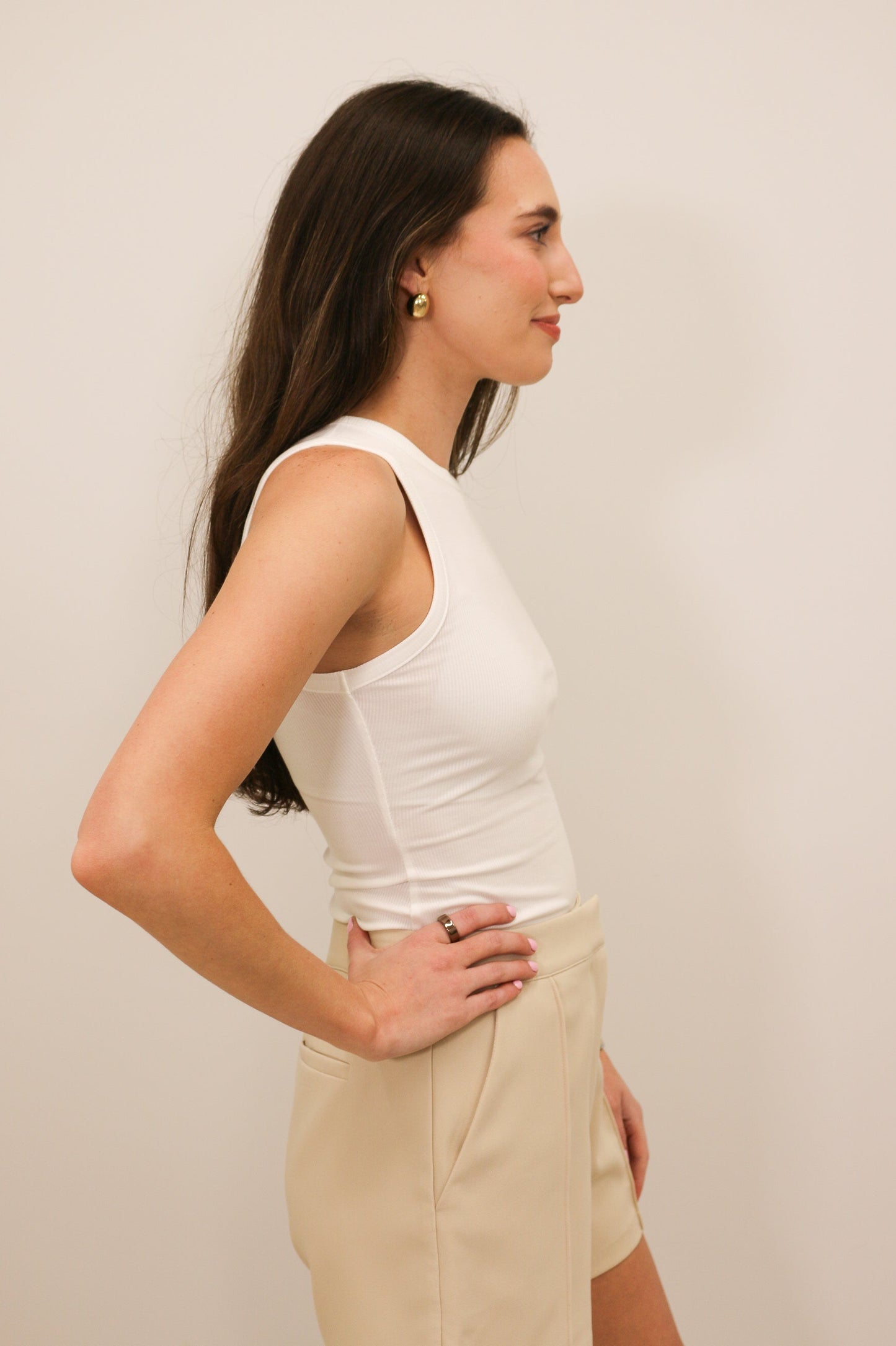 Essential Round Neck Stretch Knit Tank Bodysuit - White