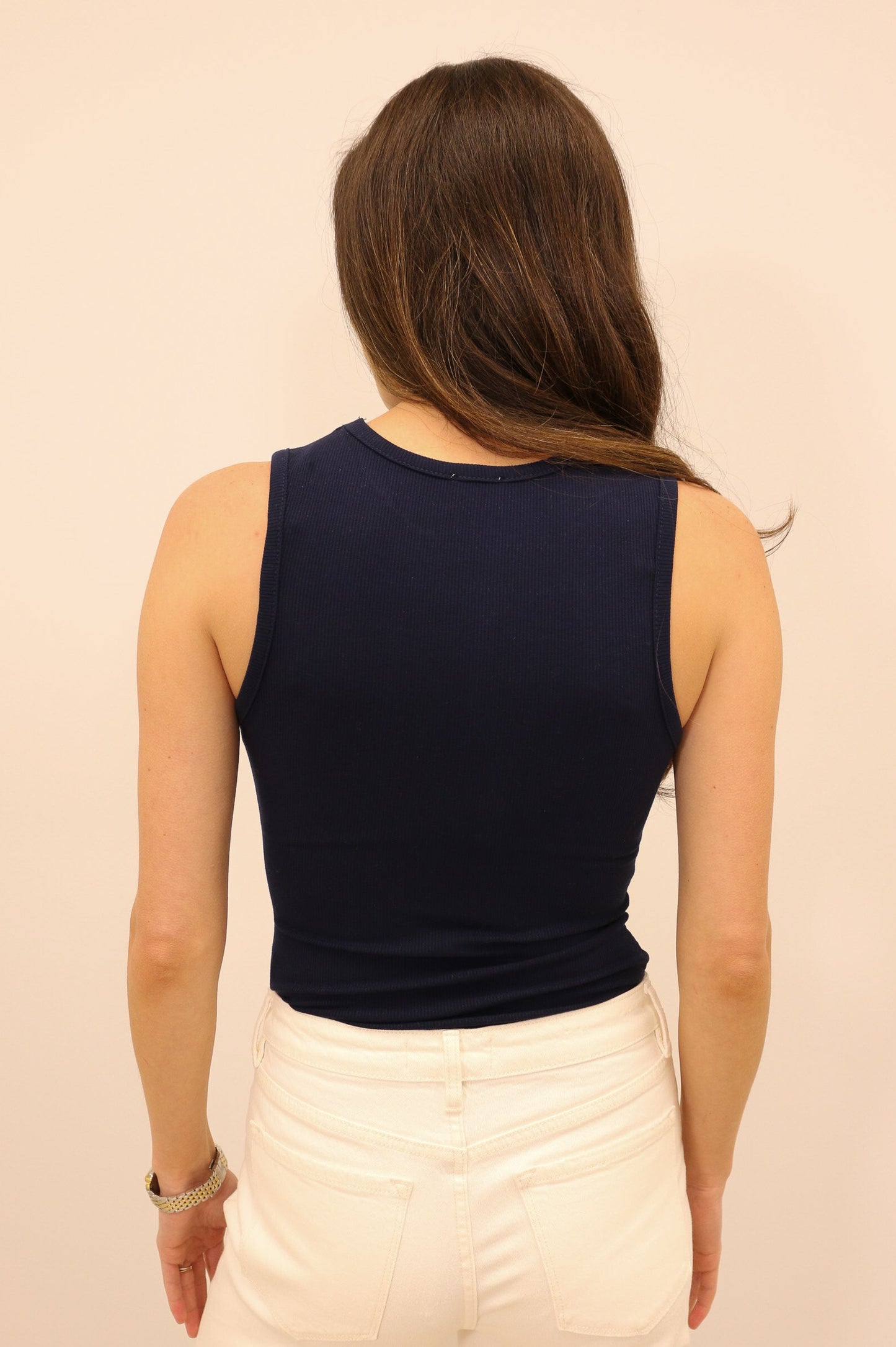 Essential Round Neck Stretch Knit Tank Bodysuit - Navy
