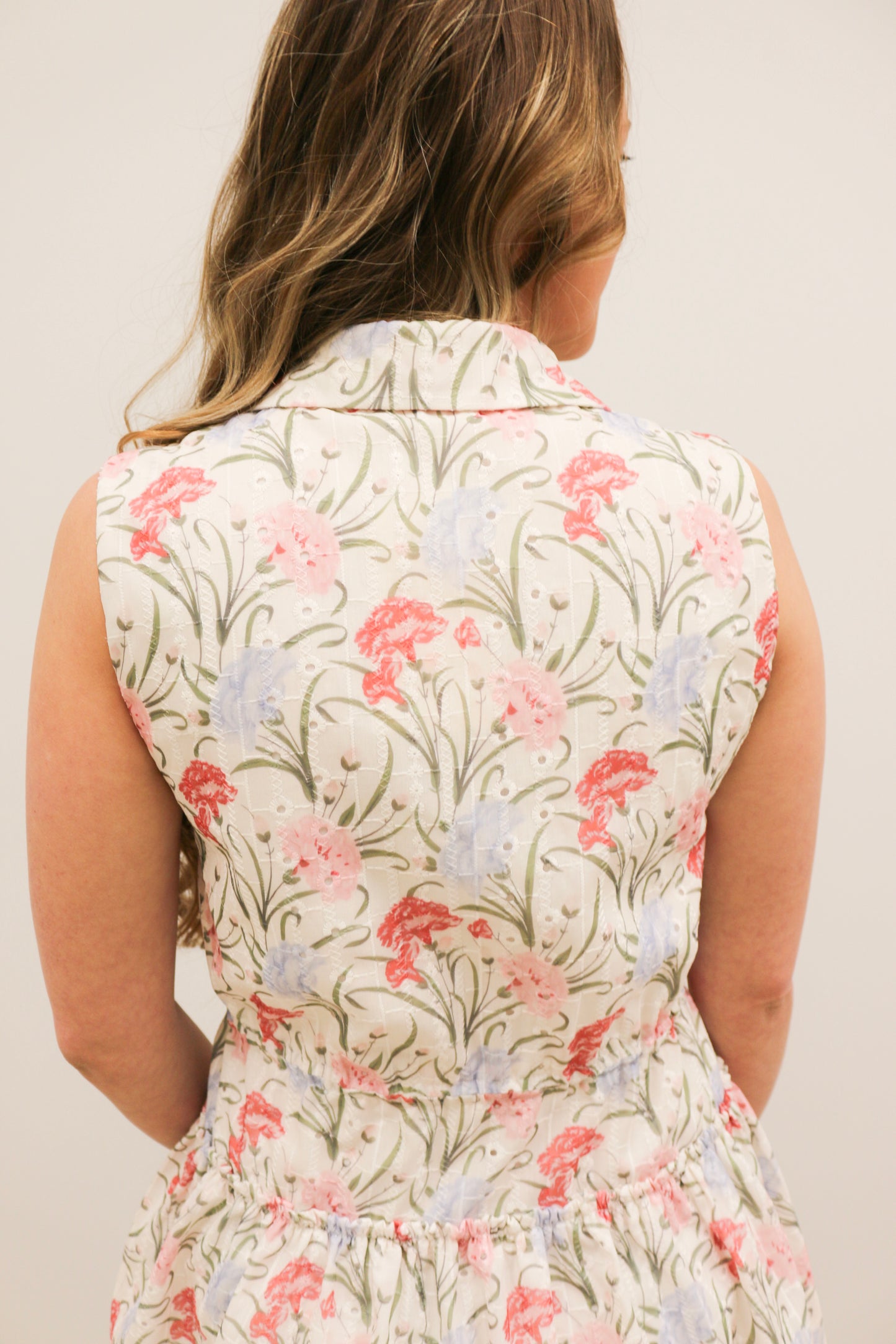 Evianna Embroidered Floral Print Collared Fit and Flare Mini Dress - Pink Lavender Multi