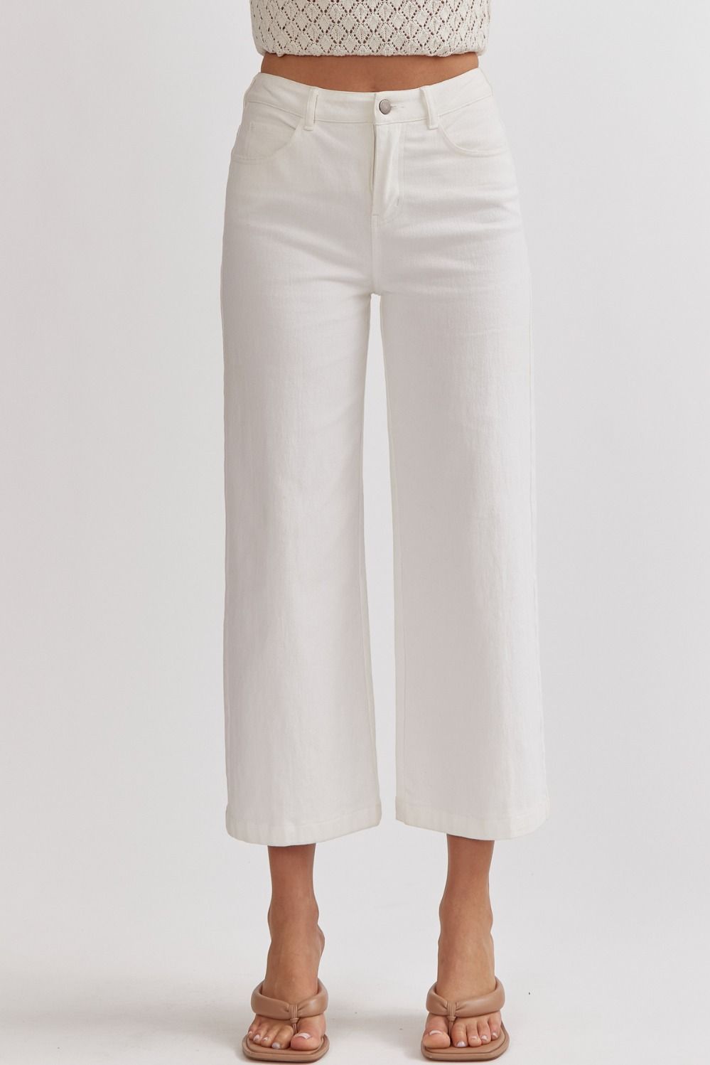 Evie Classic High Waisted Wide Leg Pant - White