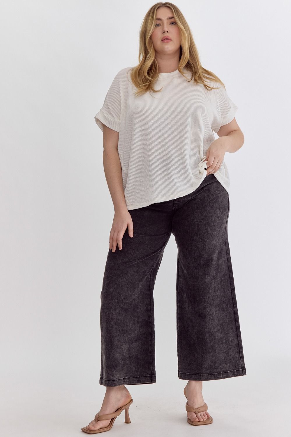 Evie Curve Classic High Waisted Wide Leg Pant - Black