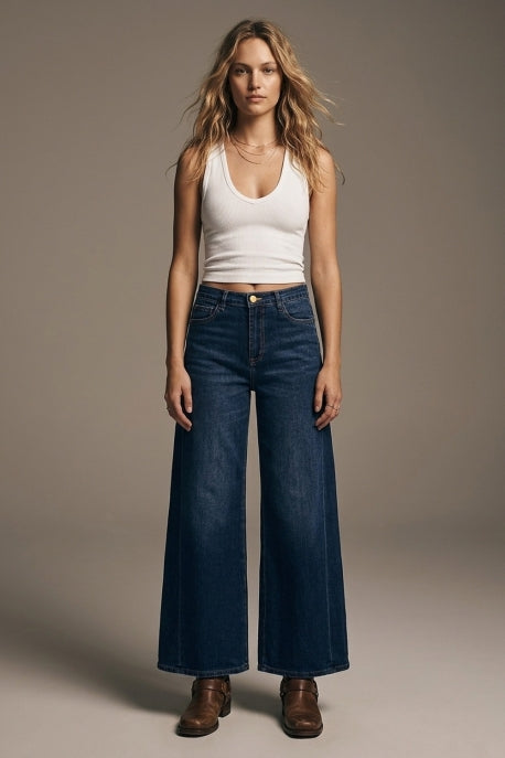Stella High Waisted Wide Leg Denim - Dark Wash