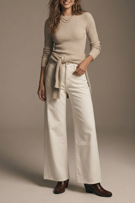 Stella High Waisted Wide Leg Trousers - Cream