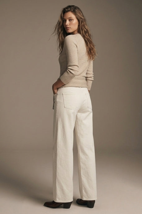 Stella High Waisted Wide Leg Trousers - Cream