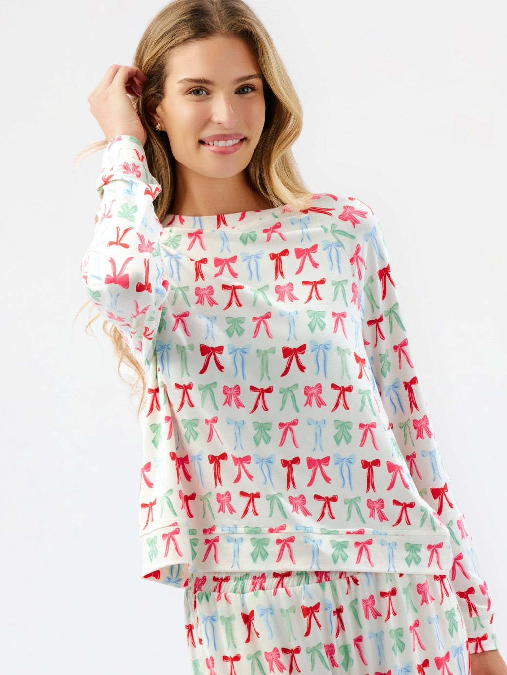 Colorful Bows Annie Printed Long Sleeve Pant Pajama Set - Multi
