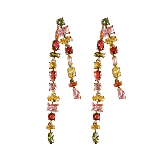 Ombre Crystal Layered Duster Statement Earrings - Jewel Tone