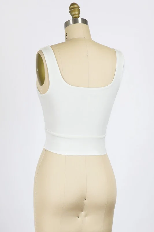 Final Touch Double Layer Square Neckline Crop Knit Tank - White