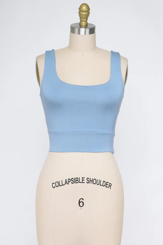 Final Touch Double Layer Square Neckline Crop Knit Tank - Ash Blue