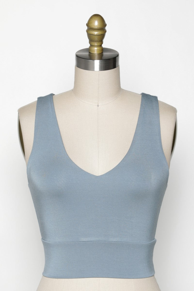 Final Touch Double Layer V-Neck Crop Knit Tank - Ash Blue