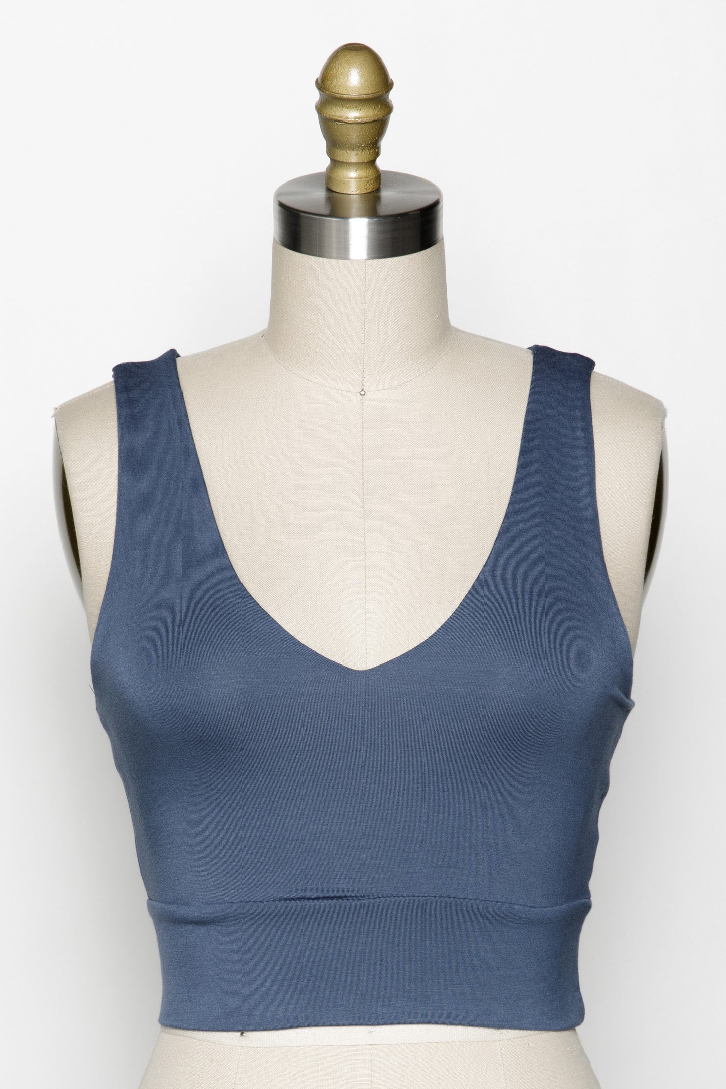 Final Touch Double Layer V-Neck Crop Knit Tank - Modern Navy